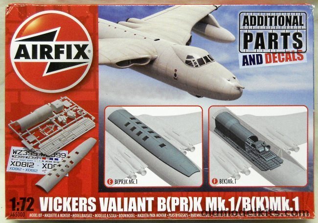 Airfix 1/72 Vickers Valiant B(PR)K .Mk.1 / B(K)Mk.1 Bomber Additional Parts and Decals - No. 543 Q RAF Wyton UK 1957 or No. 214 Sq RAF Marham UK 1960, A65000 plastic model kit